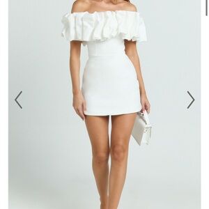 Showpo Strapless White Dress with Ruffle Detail